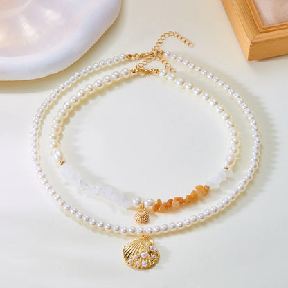 Bohemian Shell Polymer Bead Necklace